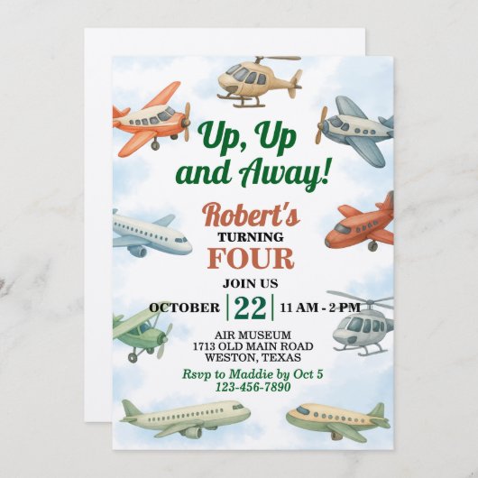 Verjaardag van het Up and Away Vliegtuig Kaart (Voorkant / Achterkant)