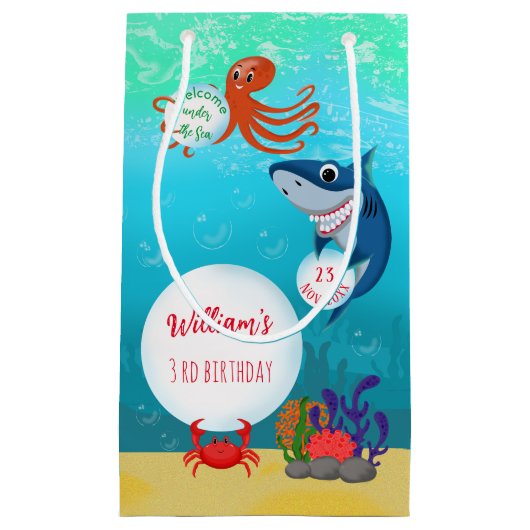 Verjaardag van het Zee Ocean Animals Kind Klein Cadeauzakje (Voorkant)
