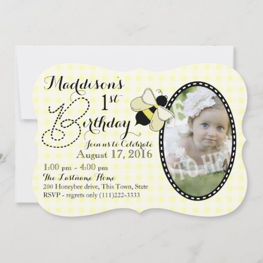 Verjaardag van Honey Bee en Gingham Kaart (Voorkant)