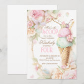 Verjaardag van ijs, Roze ijs vintage Kaart (Voorkant / Achterkant)