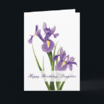 Verjaardag van Iris Garden Daughter Kaart<br><div class="desc">Twee mooie Louisiana irissen sieren de voorkant van deze verjaardagskaart. Getekend met pastels, de paarse irissen creëer een delicaat en in het oog springend ontwerp om uw dochter te eren. De woorden "Happy Birthday, Daughter" staan aan de voorzijde geschreven. De binnenkant heeft een lief gevoel dat je kunt behouden of...</div>