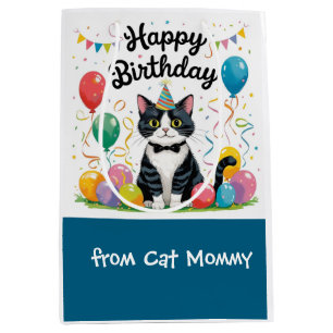 Verjaardag van katten thema voor tuxedo kat liefhe medium cadeauzakje