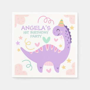 Verjaardag van kinderen met een leuke paarse dinos servet
