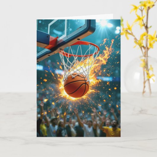 Verjaardag van kleinzoon Flaming Basketbal in het  Kaart (Gele Bloem)