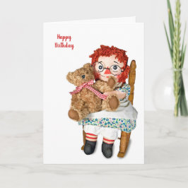 Verjaardag van lappenpop en teddybeer kaart