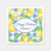 Verjaardag van Lemon en Blue Gingham Servet (Voorkant)