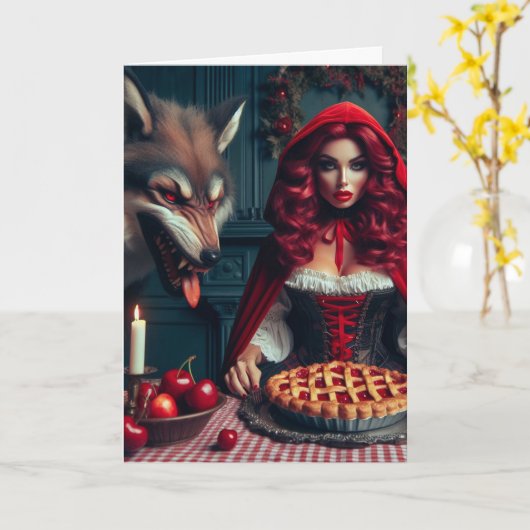 Verjaardag van Little Red Big Bad Wolf Kaart (Gele Bloem)