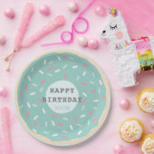 Verjaardag van Mint Green Donut Boy Papieren Bordje (Feest)