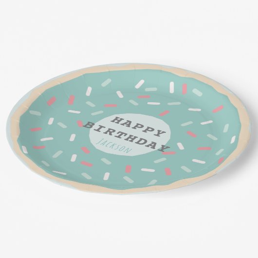 Verjaardag van Mint Green Donut Boy Papieren Bordje (Gekanteld)