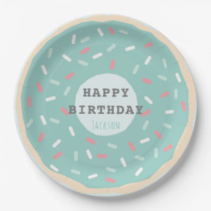 Verjaardag van Mint Green Donut Boy Papieren Bordje