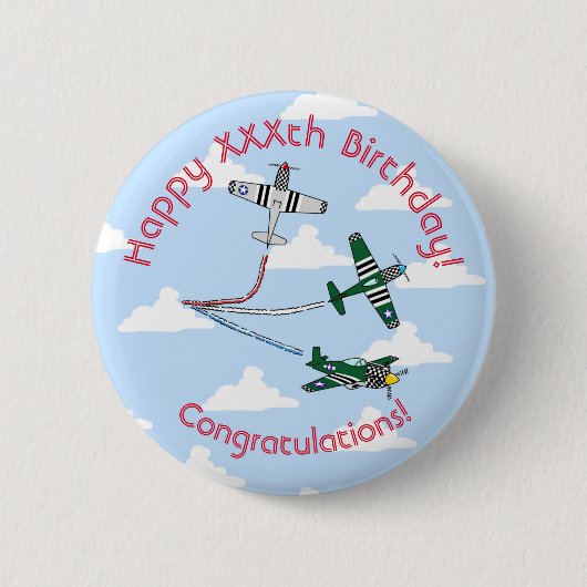 Verjaardag van Mustangs (Blauwe Lucht) Badge Ronde Button 5,7 Cm (Voorkant)