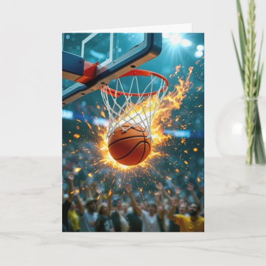 Verjaardag van neef Vlammende basketbal in het net Kaart (Voorkant)