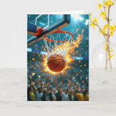 Verjaardag van neef Vlammende basketbal in het net Kaart (Gele Bloem)