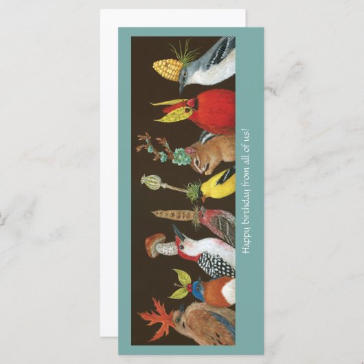 Verjaardag van ons allemaal met vogels op een fees (Voorkant / Achterkant)