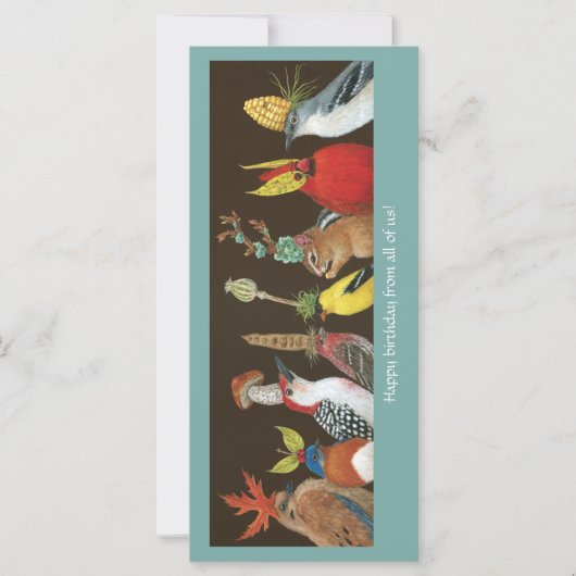 Verjaardag van ons allemaal met vogels op een fees (Voorkant)