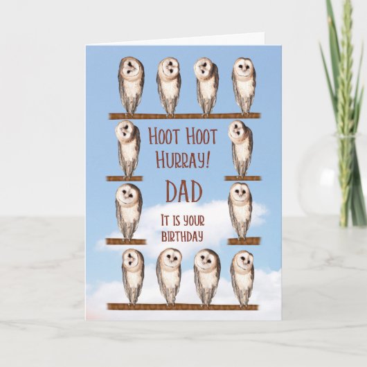 Verjaardag van papa, nieuwsgierige uilen kaart (Voorkant)