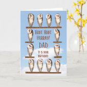 Verjaardag van papa, nieuwsgierige uilen kaart (Gele Bloem)