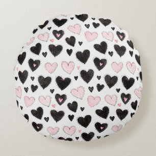 Verjaardag van Pink Black Hearts Rond Kussen