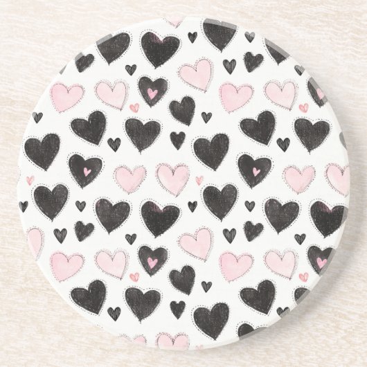 Verjaardag van Pink Black Hearts Zandsteen Onderzetter (Voorkant)