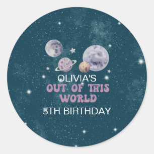 Verjaardag van planeten die buiten deze wereld zij ronde sticker