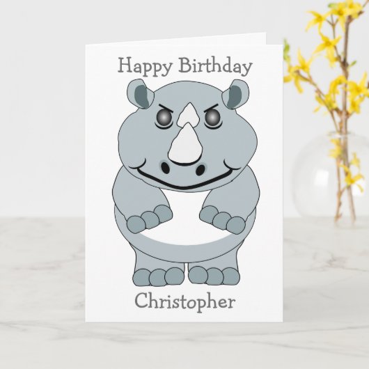 Verjaardag van Rhino Design Kaart (Gele Bloem)