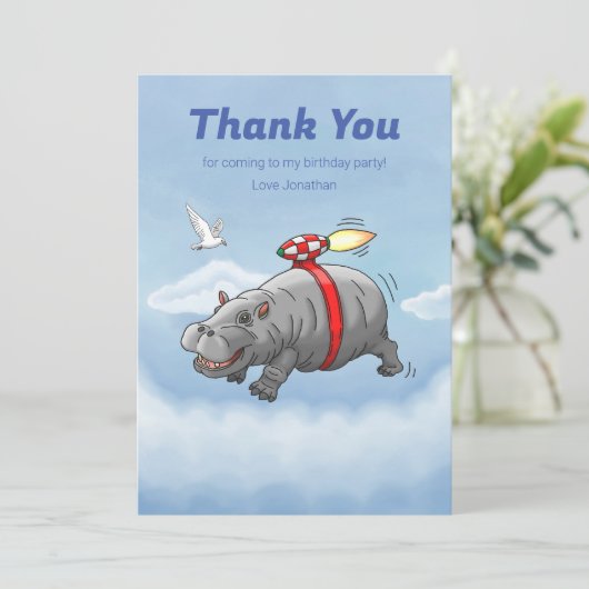 Verjaardag van Rocket Hippo Bedankkaart (Staand voorkant)