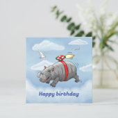 Verjaardag van Rocket Hippo Kaart (Staand voorkant)