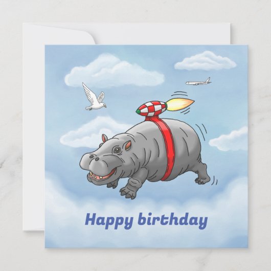 Verjaardag van Rocket Hippo Kaart (Voorkant)