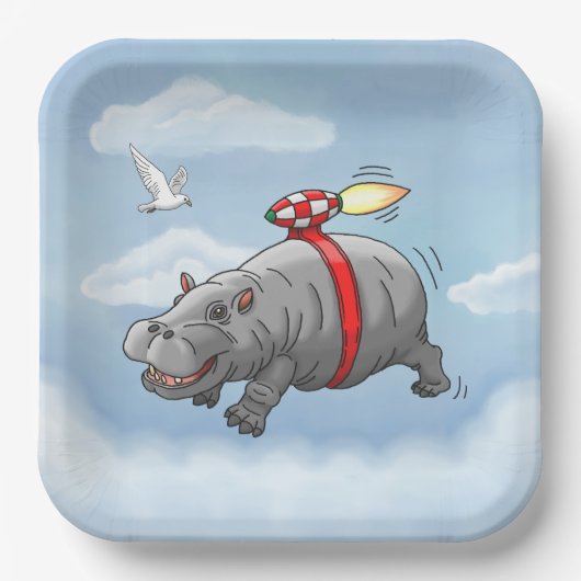 Verjaardag van Rocket Hippo Papieren Bordje (Voorkant)