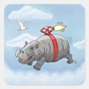 Verjaardag van Rocket Hippo Vierkante Sticker