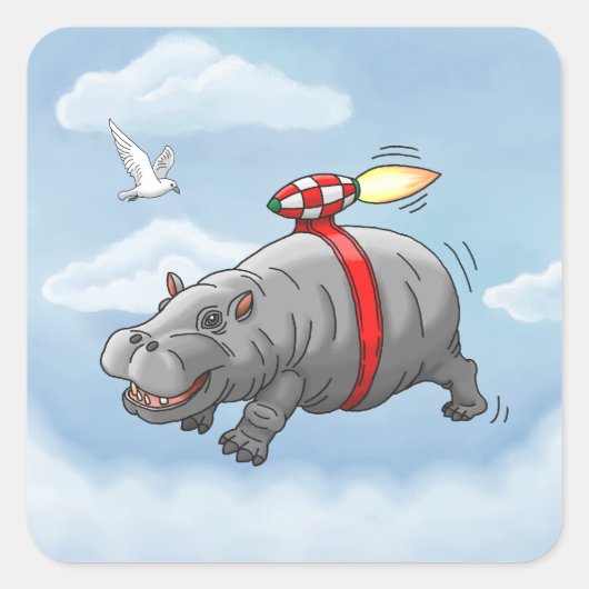 Verjaardag van Rocket Hippo Vierkante Sticker (Voorkant)