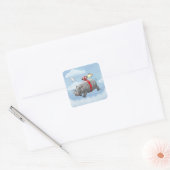 Verjaardag van Rocket Hippo Vierkante Sticker (Envelop)