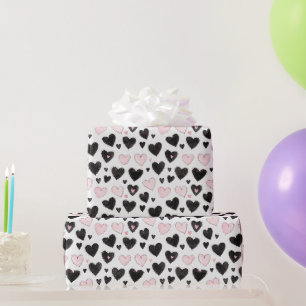 Verjaardag van Roze Zwarte Harten Cadeaupapier