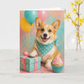 Verjaardag van schattige Welsh Corgi Kaart (Gele Bloem)