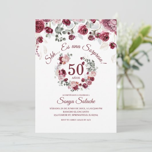 Verjaardag van Spanish Blush en Bourgogne Sorpresa Kaart (Staand voorkant)