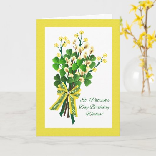 Verjaardag van St. Patrick met Shamrocks Kaart (Gele Bloem)
