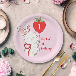 Verjaardag van Strawberry Bunny Papieren Bordje