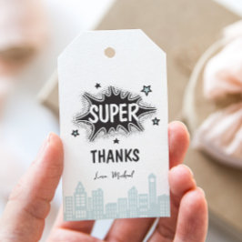 Verjaardag van stripboek-superheld cadeaulabel