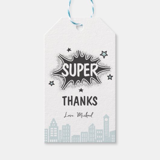 Verjaardag van stripboek-superheld cadeaulabel (Voorkant)