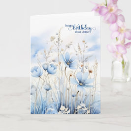 Verjaardag van tante Blauwe waterverf wilde bloeme Kaart