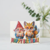 Verjaardag van Tuinkabouter en Vosje Briefkaart (Staand voorkant)
