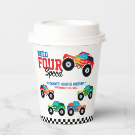 Verjaardag van vier snelheidsmonstervrachtwagen no papieren bekers