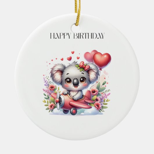 Verjaardag van vliegende koala keramisch ornament (Voorkant)