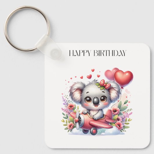 Verjaardag van vliegende koala sleutelhanger (Voorkant)