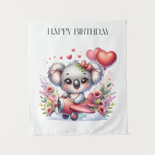 Verjaardag van vliegende koala wandkleed (Voorkant)