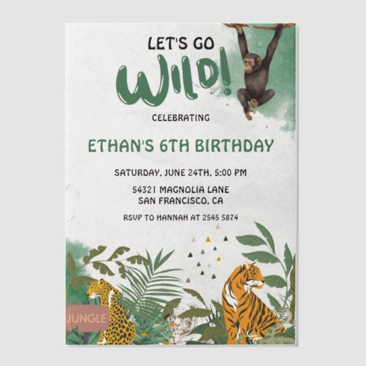 Verjaardag van wilde Oerwouden Vellum Uitnodigingen (Voorkant)