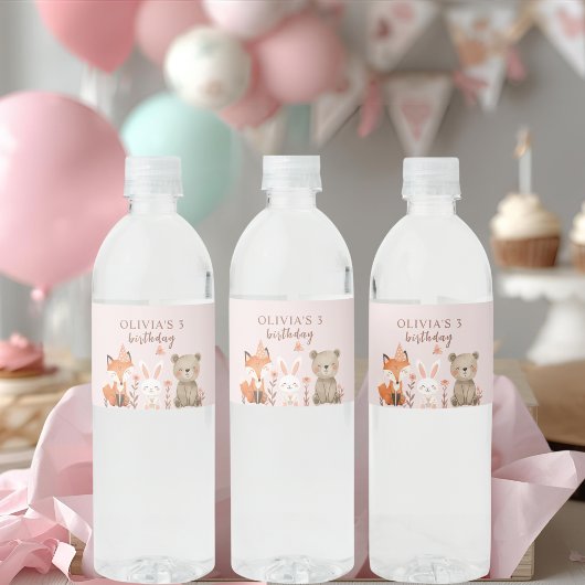 Verjaardag van Woodland Animals Kids Waterfles Etiket