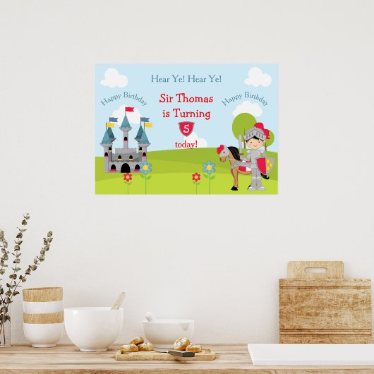 Verjaardag van Ye Brunette Knight Horse & Castle Poster (Keuken)