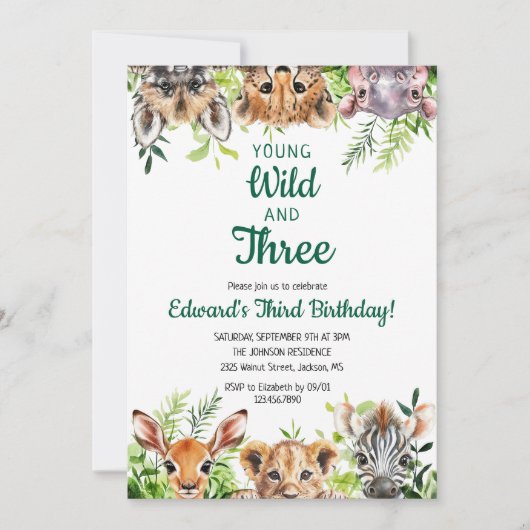 Verjaardag van Young Wild And Three met drie cute Kaart (Voorkant)