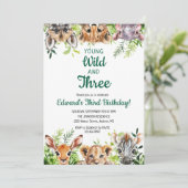 Verjaardag van Young Wild And Three met drie cute Kaart (Staand voorkant)